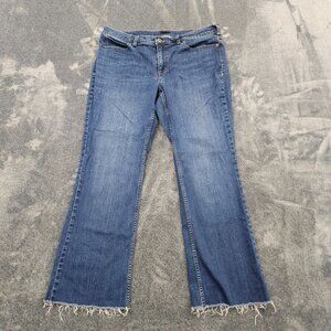 Duluth Flex Jeans womens 14 DIY Cropped raw hem blue Denim 5 pocket